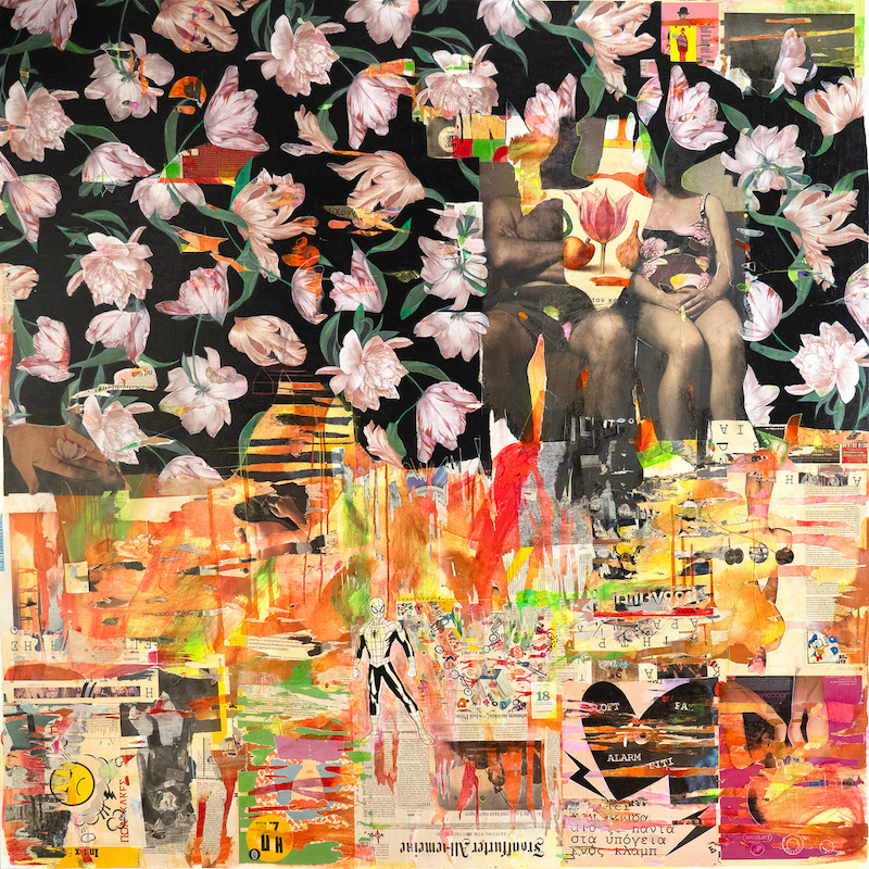 Tristan and Izolde, 150x150cm, painting and collage on canvas, 2023